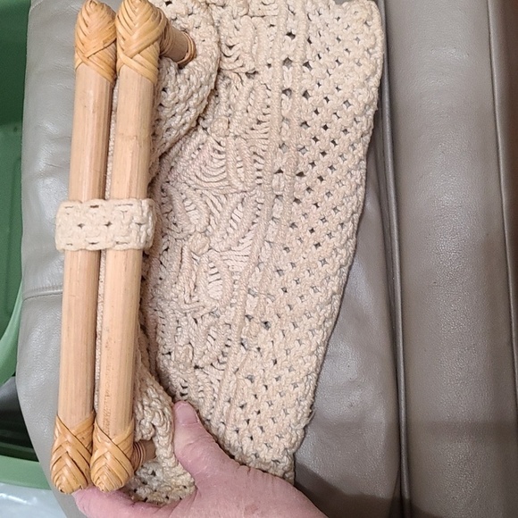 VTG Mister Ernest Woven Macrame Clutch Purse Wood Frame Top Button Latch GUC - Picture 6 of 11
